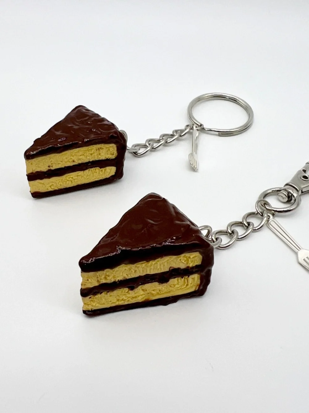 Handmade Yellow Cake with Chocolate Icing/Frosting Keychain or Bag Clip